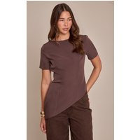 Dark Chocolate Woven Structured Asymmetric Hem Top | PrettyLittleThing UK