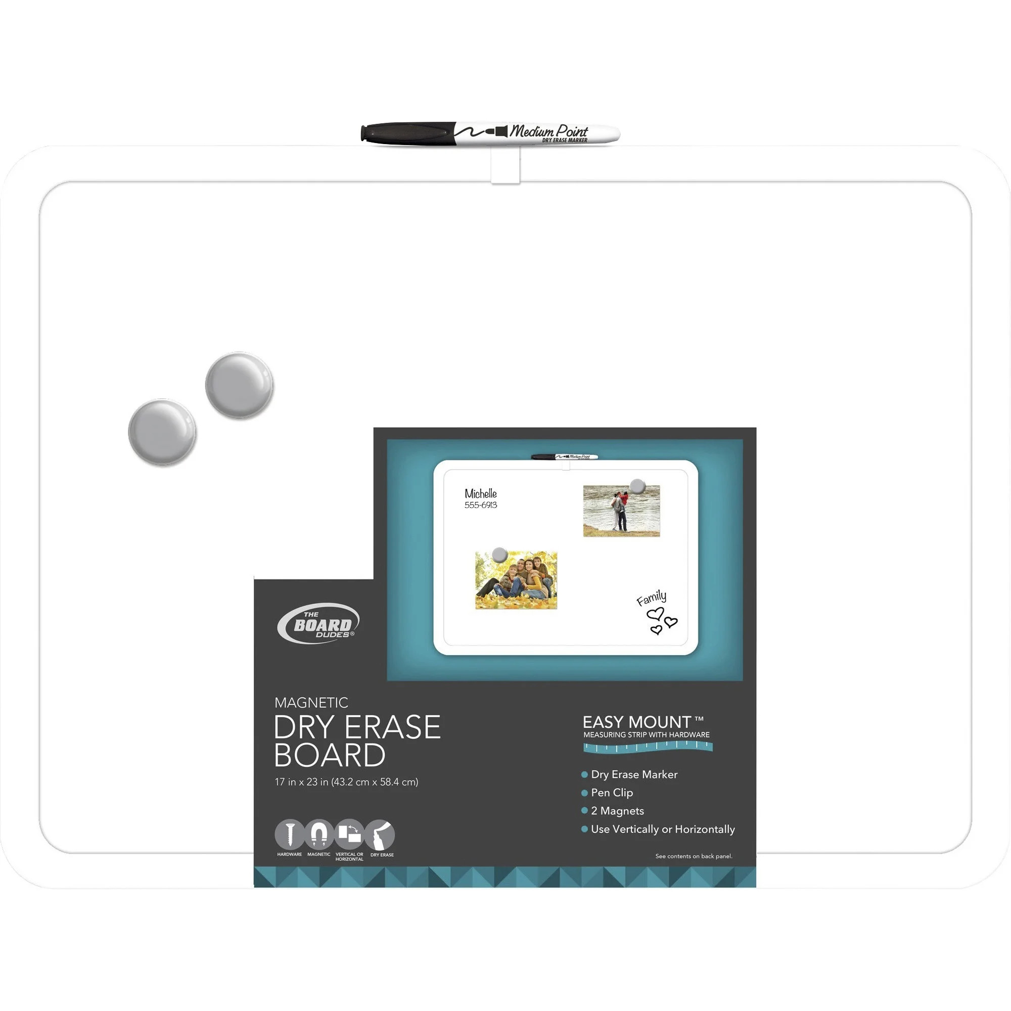 The Board Dudes Magnetic Dry Erase Board, 17" x 23", White Plastic Frame - Walmart.com | Walmart (US)