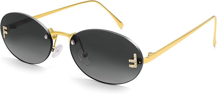 Trendy Y2K Oval Sunglasses Women Men Retro Rimless Small Diamond Frame | Amazon (US)