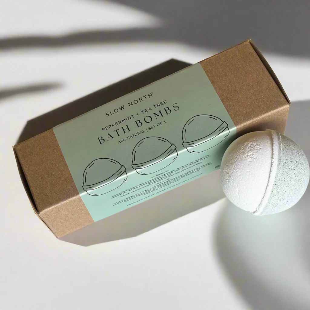 Natural Bath Bomb Set - Peppermint + Tea Tree (Set of 3) | Slow North