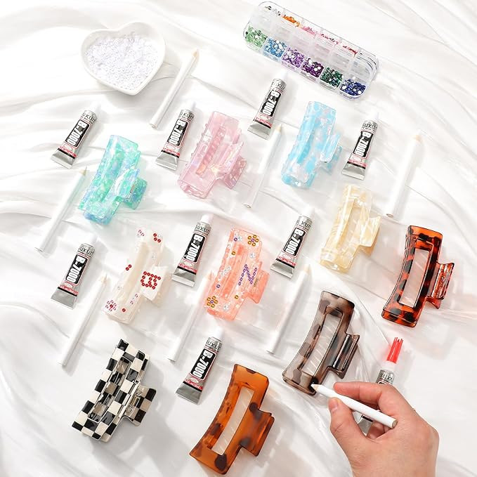 10 Sets DIY Hair Claw Clips Kit Acrylic Claw Clip with Resin Rhinestones Pearls Little Jewelry De... | Amazon (US)