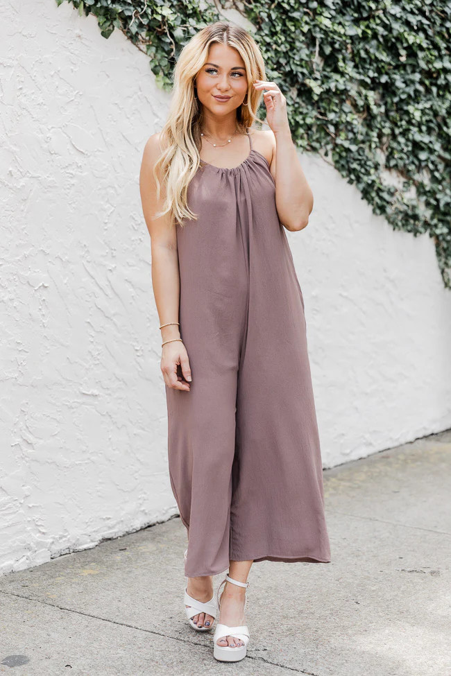 Wherever I Go Nutmeg Crepe Jumpsuit | Pink Lily