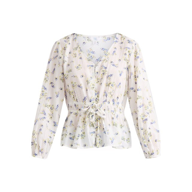 Time and Tru Women's Floral Print Tie Waist Blouse, Sizes S-XXXL - Walmart.com | Walmart (US)