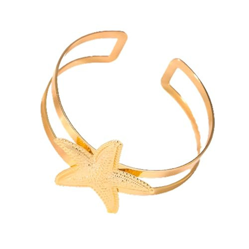 Dtexhif Starfish Arm Cuff for Women Starfish Upper Arm Cuff Shiny Textured Starfish Stretch Bangle Cuff Statement Bracelet (Starfish) | Amazon (US)