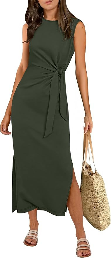 ANRABESS Womens Summer Maxi Dress Tank Long Dresses | Soft Comfy Wrinkle-Free Fabric, Tie Waist S... | Amazon (US)