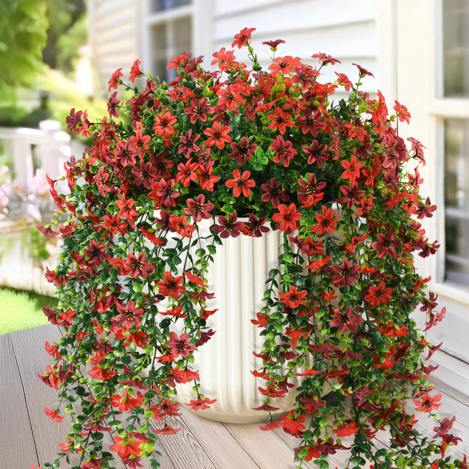 Artificial Hanging Flowers Plants for Outdoor Spring Decoration,2 PCS Faux Silk Daisy with Eucaly... | Amazon (US)