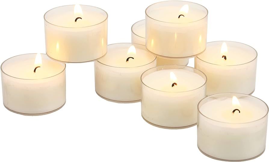 Stonebriar 96 Pack Unscented 6 to 7 Hour Extended Burn Time Clear Cup Tea Light Candles,White | Amazon (US)