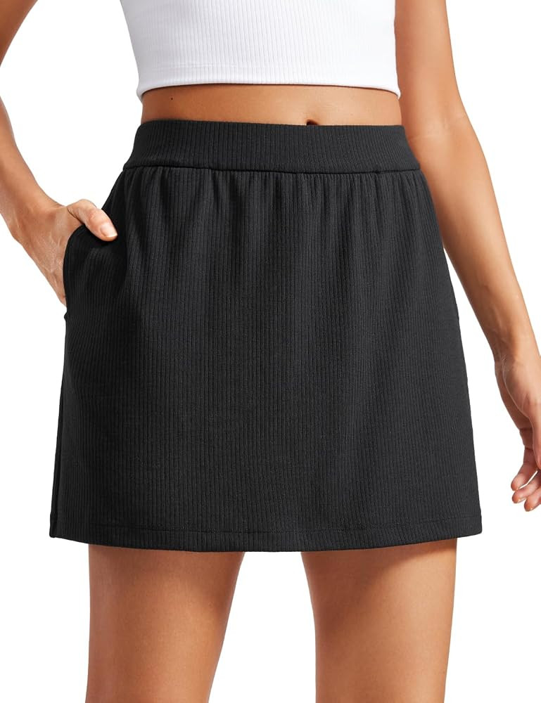 CRZ YOGA Comfy Ribbed Casual Skirts for Women A Line Sweat Lounge Work Athletic Skorts with Short... | Amazon (US)
