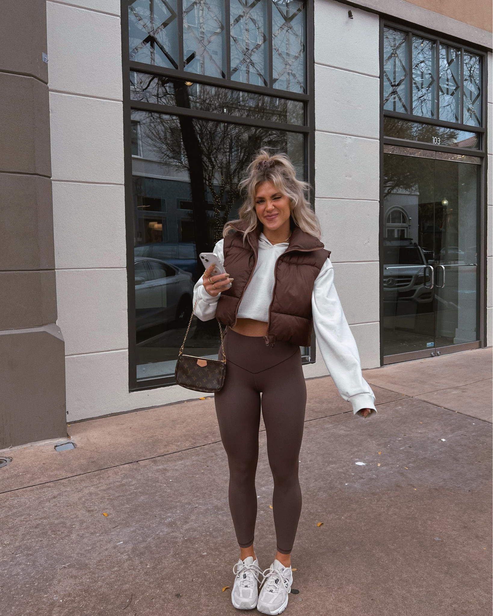 Brown fall outfit. Puffer best. Brown leggings. Size small in everything maybe large in sweatshirt. 🤎

#LTKSale #LTKSeasonal #LTKstyletip