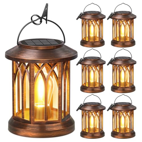 WdtPro Solar Lanterns Outdoor Hanging 6 Pack, Upgraded Bright Lantern Lights Outdoor Waterproof, Solar Powered Lantern Over 12Hrs Solar Lights for Outside Garden Yard Patio Decor (Copper) | Amazon (US)