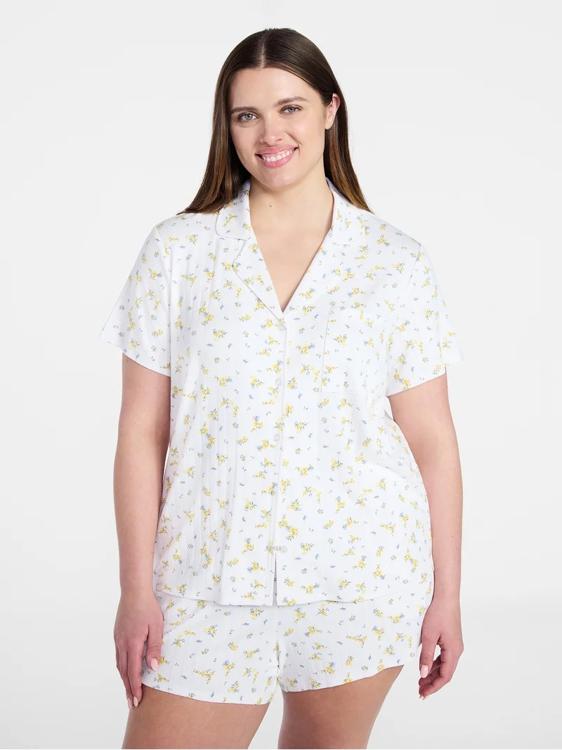 Joyspun Women’s Pointelle Knit Notch Top and Shorts Pajama Set, 2-Piece, Sizes XS-3X | Walmart (US)