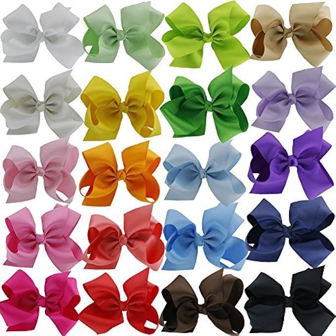 QingHan 6 inch Hair Bows For Girls Grosgrain Ribbon Large Boutique Bow Alligator Clips Teens Kids Pa | Amazon (US)