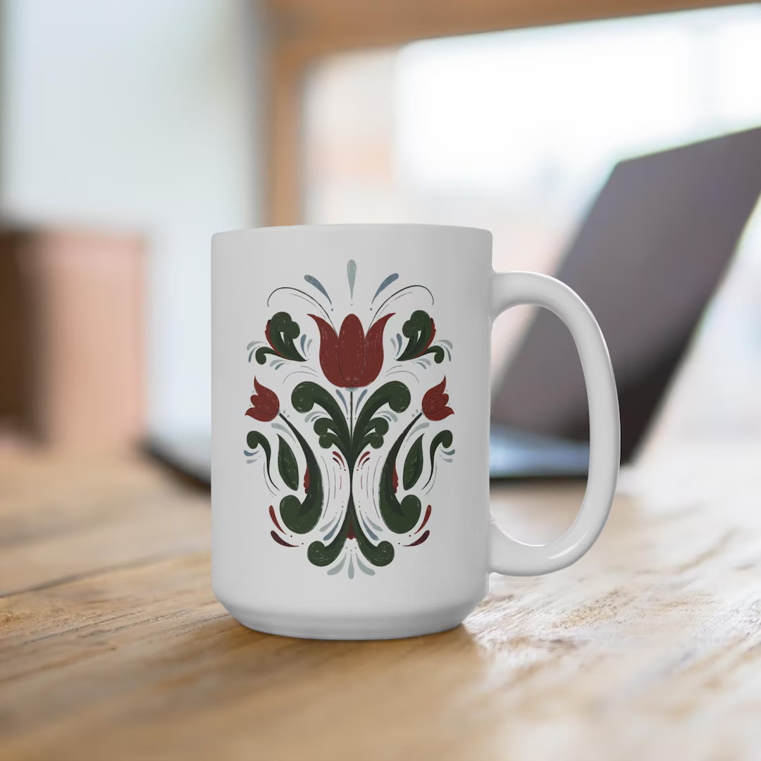 4) Rosemaling Mug - Scandinavian Folk Art Gift, Norwegian & Swedish Gifts, Folk Art Mug, Floral C... | Etsy (US)