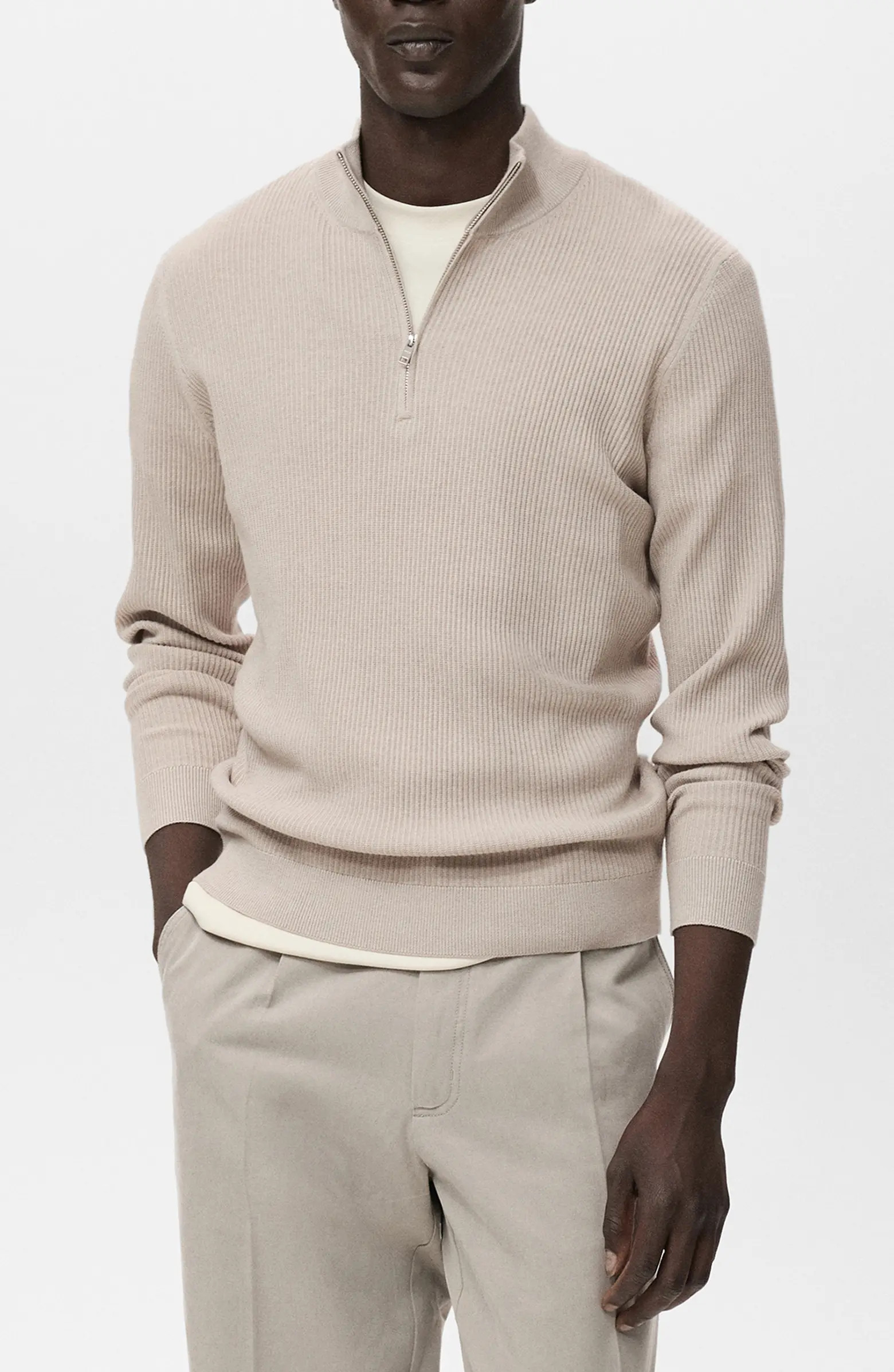 MANGO Rib Quarter Zip Sweater | Nordstrom | Nordstrom