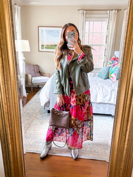 A favorite outfit combo when I’m over the cold & wanna be colorful & cute! This Crosby dress runs big, I’m in an xsmall. & this leather jacket from Walmart is amazing. I’m in a small 

#LTKSeasonal #LTKfindsunder100 #LTKstyletip