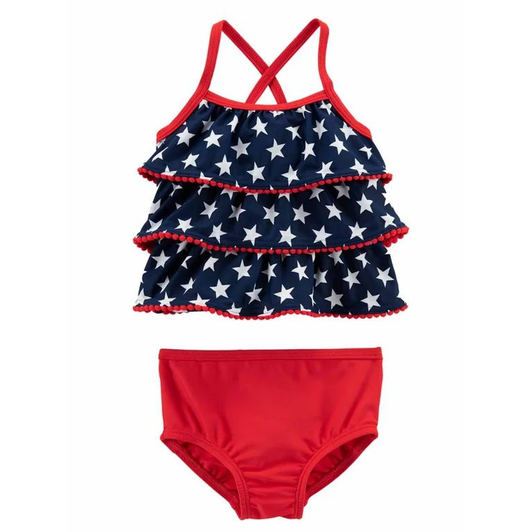 Carters Infant Girls Blue 4th July Patriotic 2 Pc Ruffle Tankini Swimming Suit | Walmart (US)