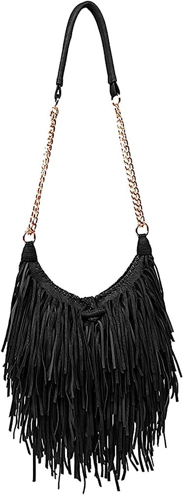 LUI SUI Women's Fringed Faux Suede Leather Cross Body Bag Chain Shoulder Bag Tassel Handbag | Amazon (US)