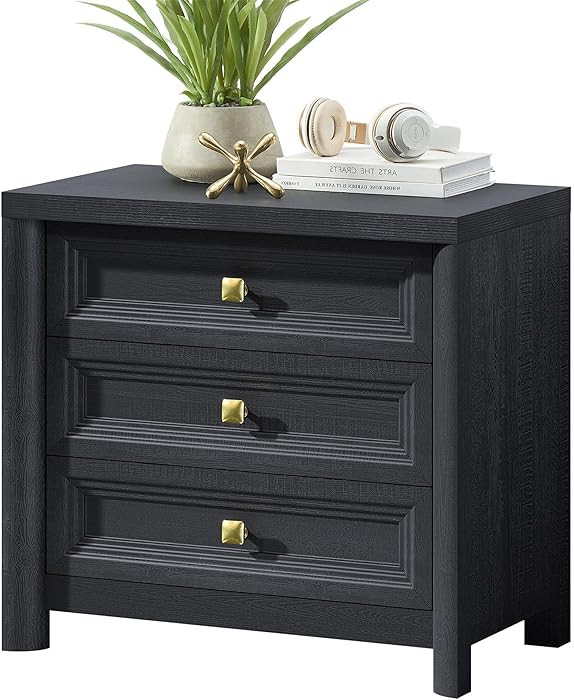Standifurno Farmhouse Black Nightstand with 3 Drawers, Rustic Bedside Table with Storage, Large B... | Amazon (US)