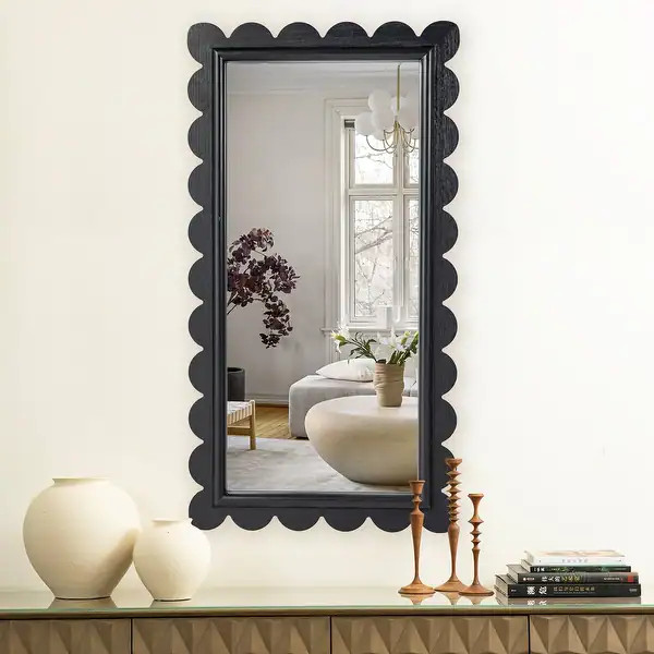 Glitzhome 42.5"H Modern Black Wood Frame Wavy Rectangle Wall Mirror - 22.75"L x 42.5"H - Bed Bath... | Bed Bath & Beyond
