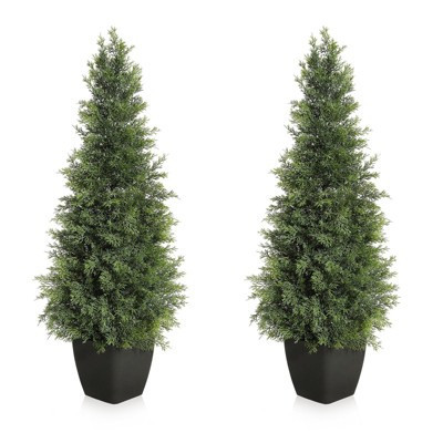 2PCS Outdoor Artificial Cedar Tree UV Protection Fake Shrubs, Fake Potted Shrubs for Porch Decoration 5FT | Target