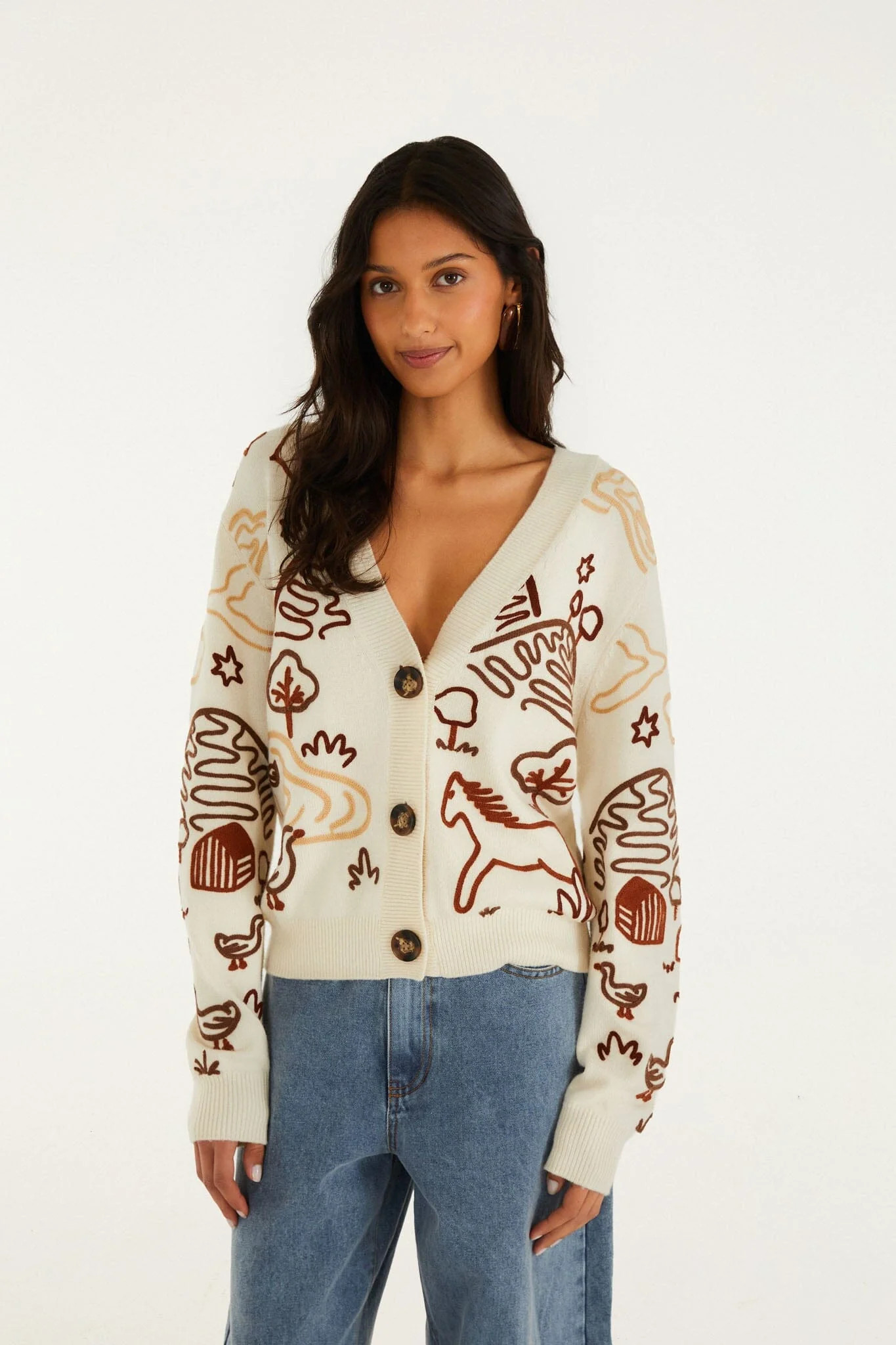 Off-White Countryside Cornelli Buttoned Knit Cardigan | FARM Rio | FarmRio (US)