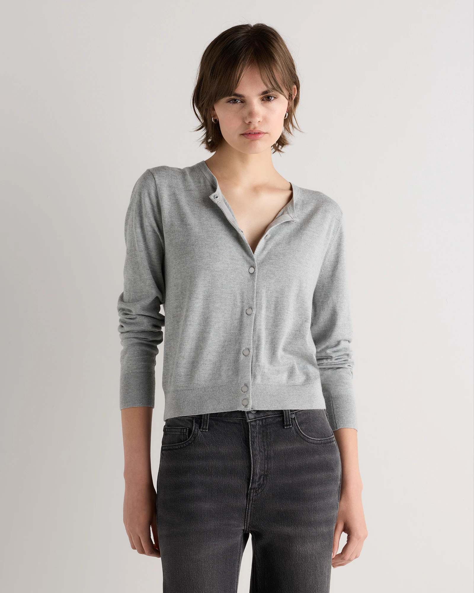 Quince | Women's Lightweight Cotton Cashmere Crew Cardigan Sweater in Sugar Stone, Size Medium | Quince
