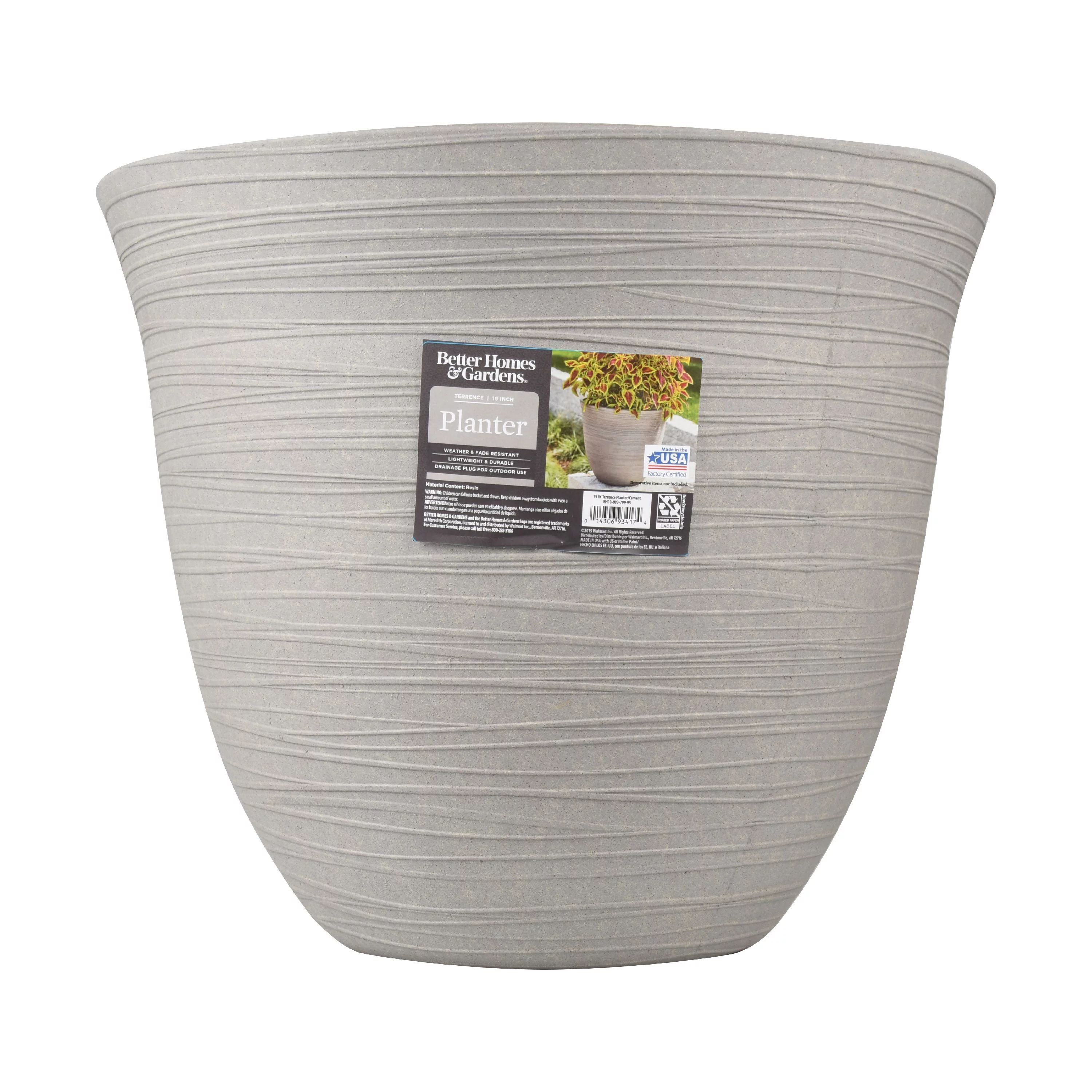 Better Homes & Gardens Terrence 19" Wide Round Resin Planter Cement Color - Walmart.com | Walmart (US)
