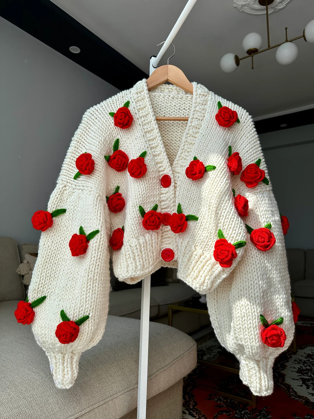 Summer Rose , Red Rose ,rose Embroidered Knit Cardigan , Woman Knit Clothes , Crochet Jacket Vale... | Etsy (US)