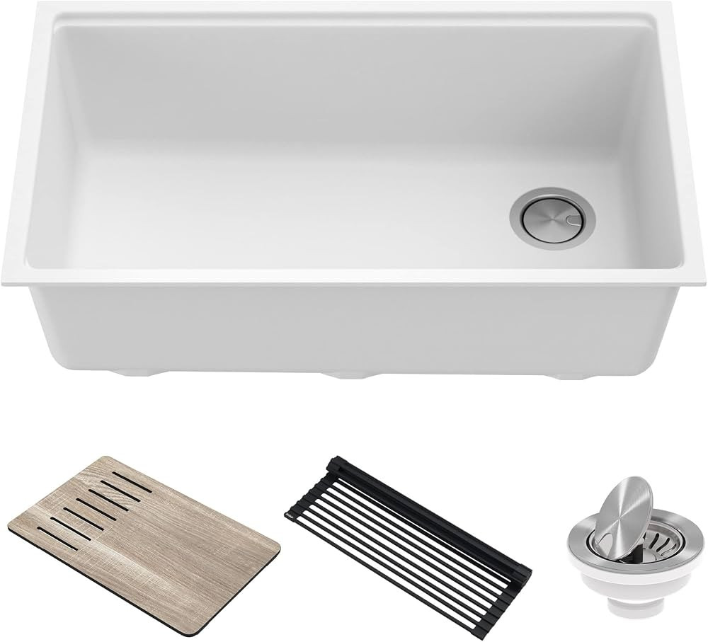 KRAUS Kitchen Sink Bellucci 32” Undermount Workstation Granite, Metallic White, Accessories, KG... | Amazon (US)