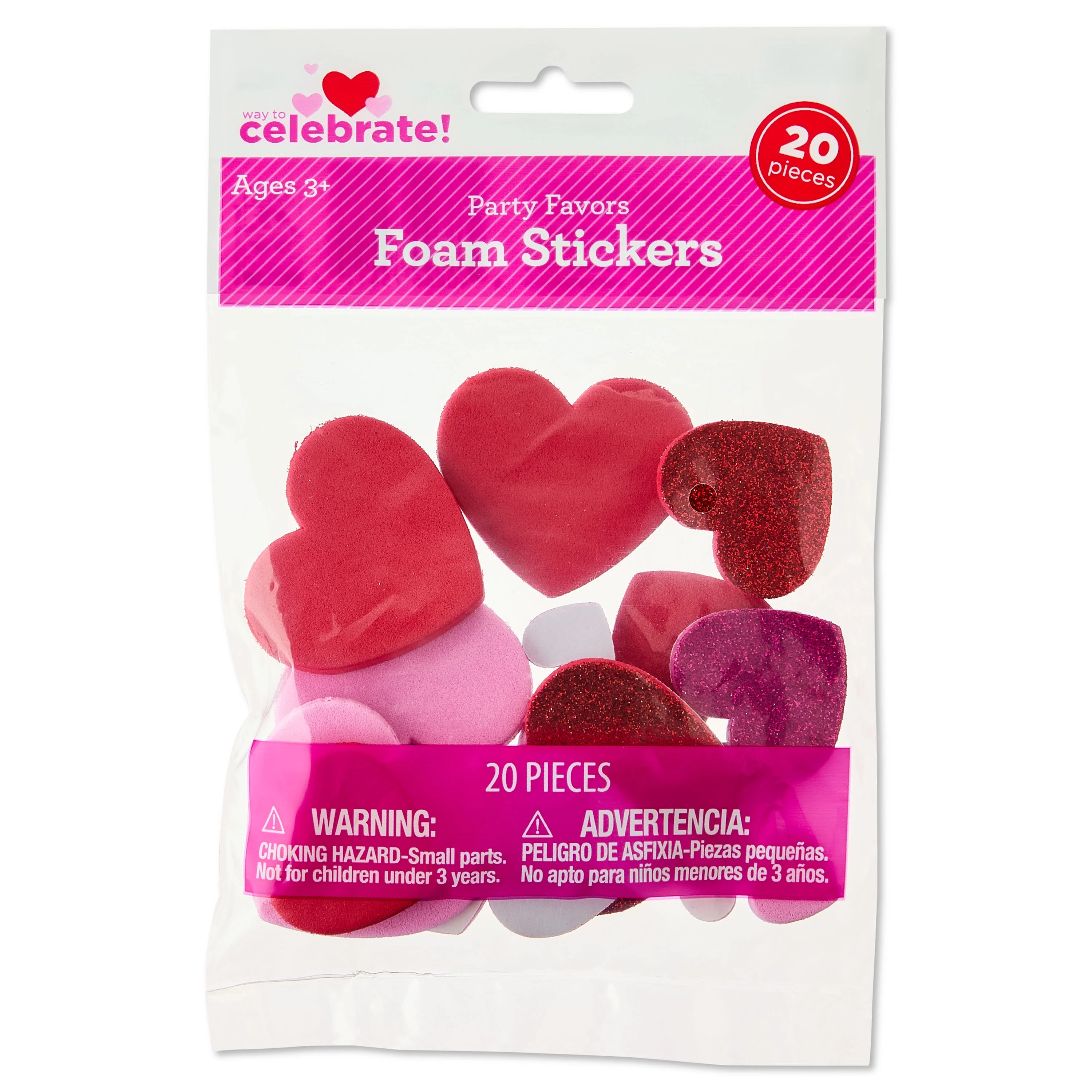 Foam Heart Sticker Party Favors, Red and Pink, 20 Count, Valentine's Day by Way To Celebrate | Walmart (US)