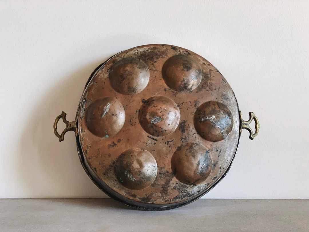VINTAGE Large Copper Escargot Pan European Kitchen Antique Copper and Brass Pan Egg Poaching Pan ... | Etsy (US)