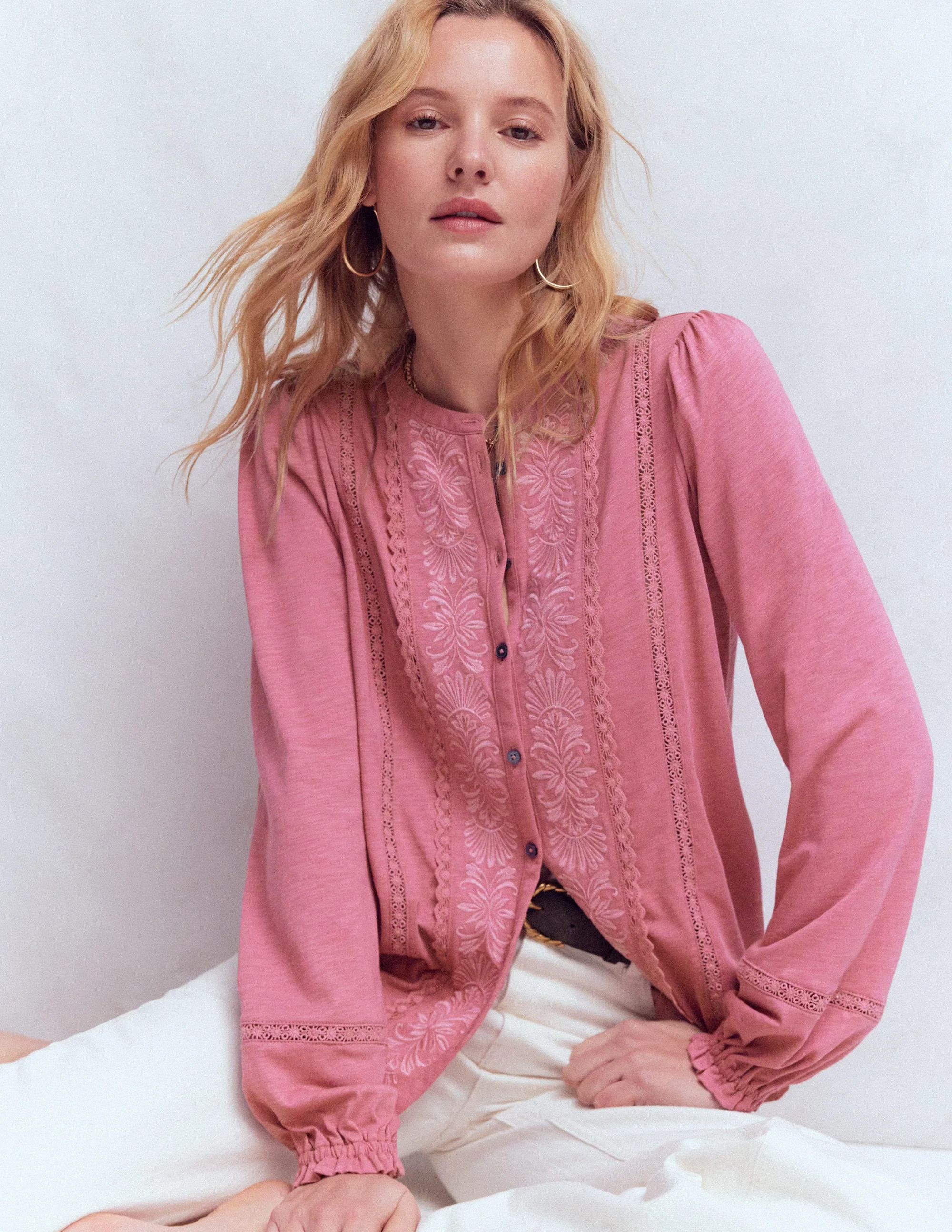 Embroidered Jersey Shirt-Pink Heather | Boden (US)