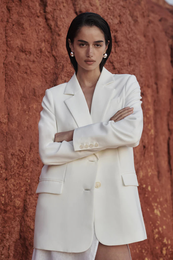 HARLEY WHITE OVERSIZED BOYFRIEND BLAZER | DISSH