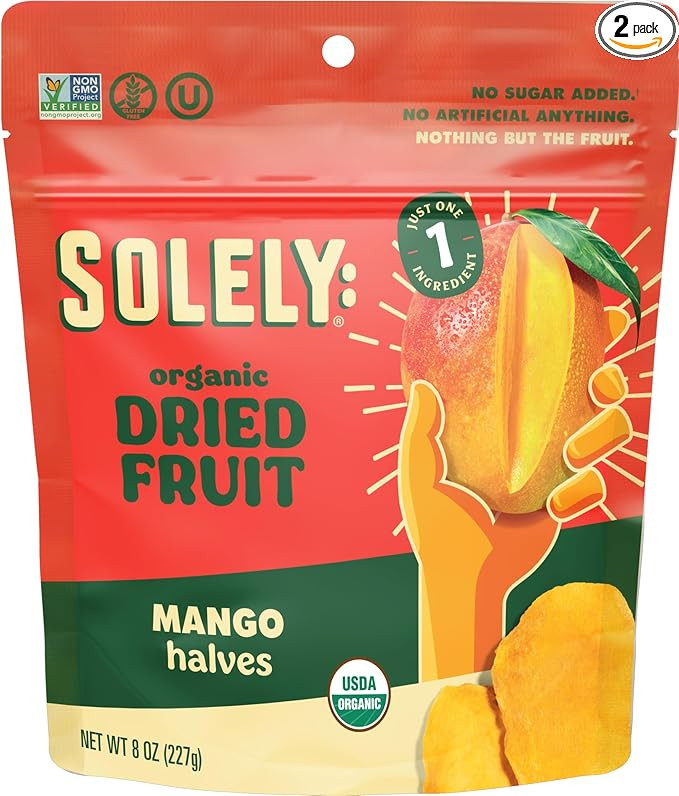 SOLELY Organic Dried Mango Halves, Large 2 Pack – Real Fresh Fruit, Portable On-the-Go Snack, V... | Amazon (US)