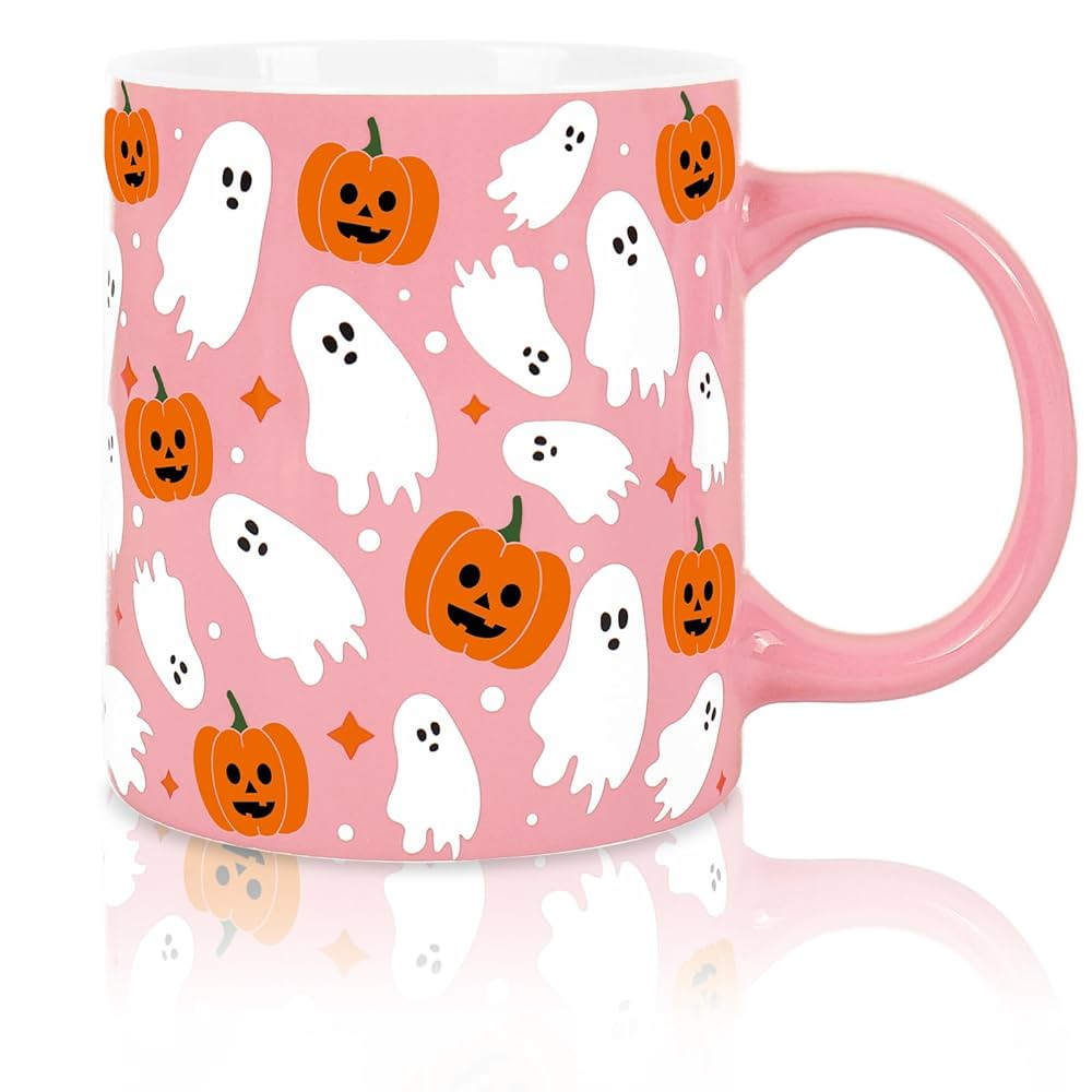 Whaline Halloween Mug Ghost Pumpkin Coffee Mug Pink White Orange Ceramic Drinking Cup for Hallowe... | Amazon (US)