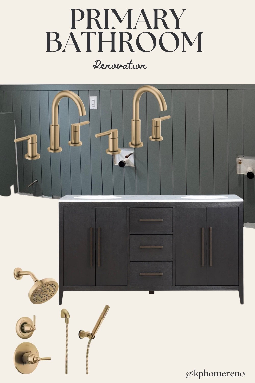 My picks for my primary bathroom renovation so far. Beautiful wood vanity, gold hardware, shiplap panels.



#LTKHome