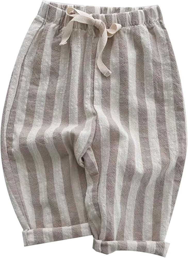 Boys' Cotton Linen Harem Bloomers Pants for Baby Toddler Striped Bloomer Elastic Basic Harem Pant... | Amazon (US)