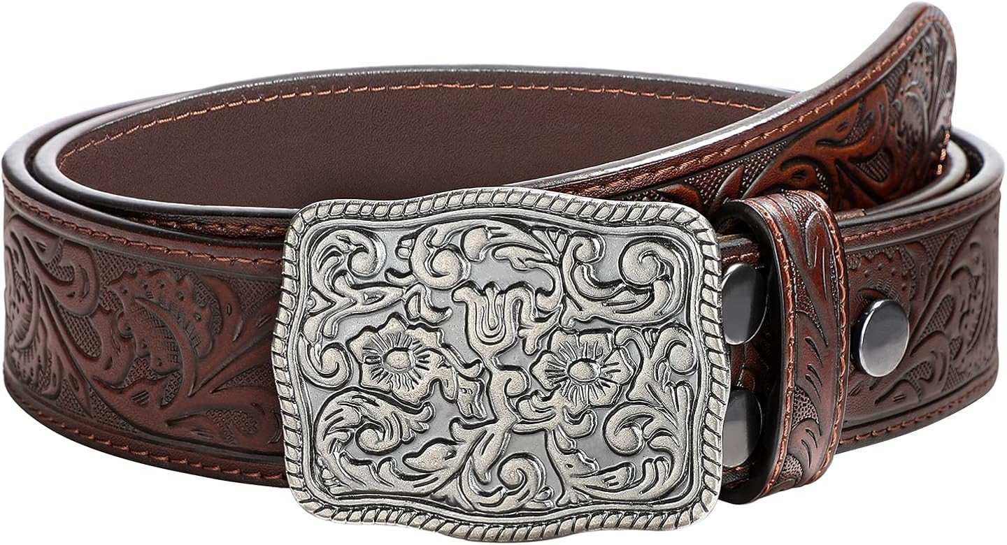 Amazon.com: WOWOGO Women Men Western Genuine Leather Belt Cowgirl Cowboy Floral Engraved Tooled Belt | Amazon (US)