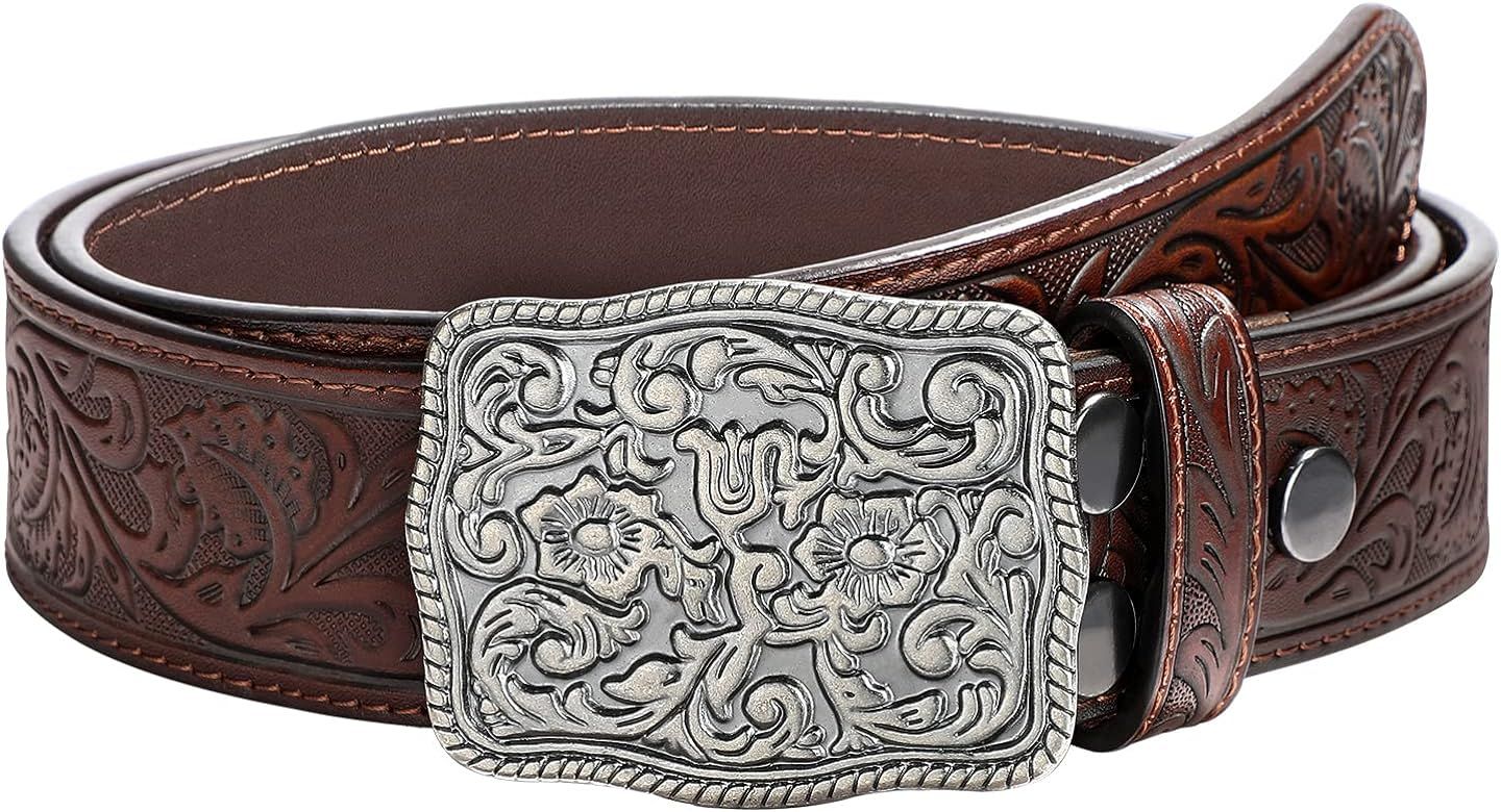 Amazon.com: WOWOGO Women Men Western Genuine Leather Belt Cowgirl Cowboy Floral Engraved Tooled Belt | Amazon (US)