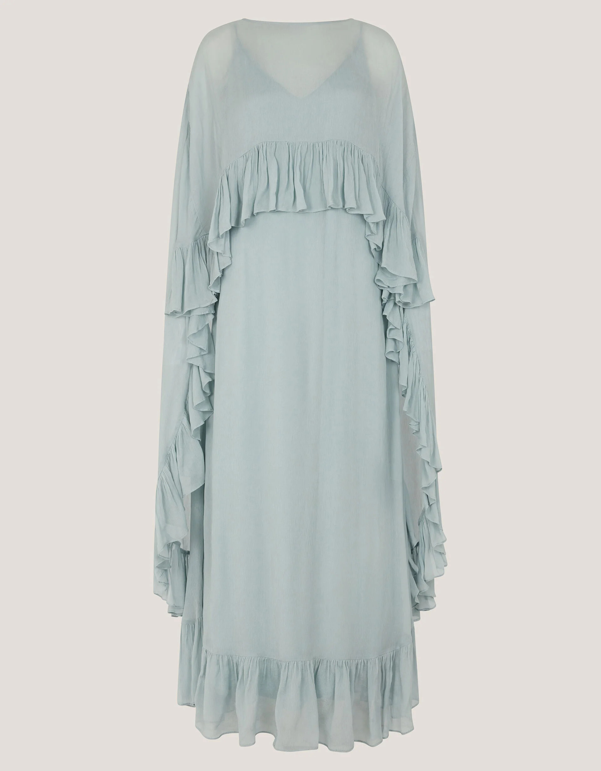 Jodie Ruffle Cape Chiffon Maxi Dress Blue | Monsoon (UK)