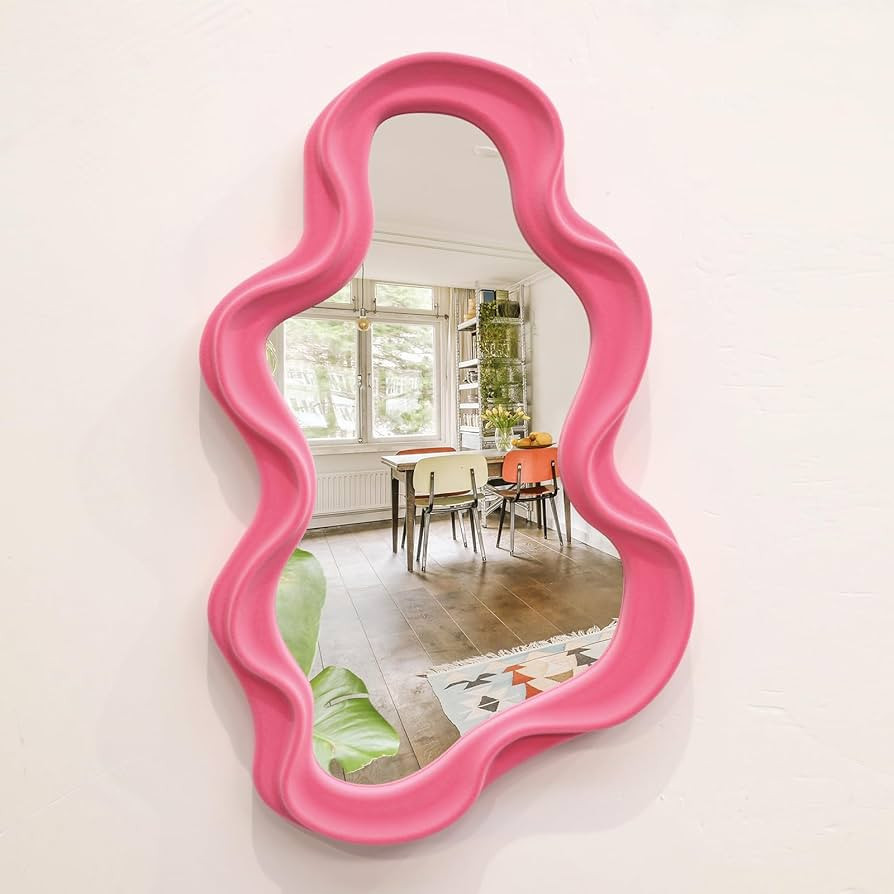 Wavy Mirror Wall Decor for Living Room, Asymmetrical Wall Mounted Mirror for Girly Bedroom Decora... | Amazon (US)