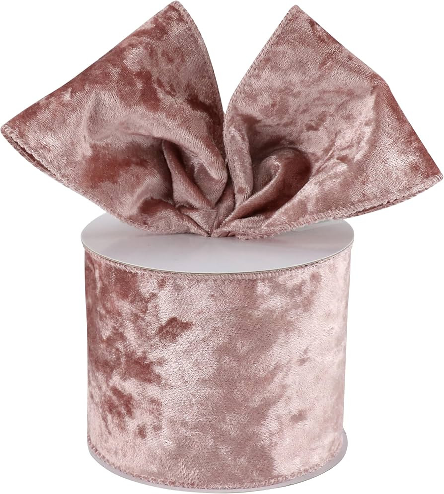 MAYREEL Rose Gold Crushed Velvet Ribbon Wired 4" x 10 Yards Extra Wide Christmas Wired Edge Ribbo... | Amazon (US)