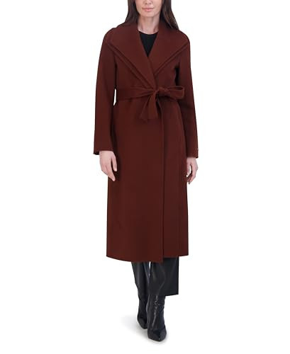 TAHARI Women's Slim Fit Double-Faced Wool Blend Wrap Coat with Tie Belt – Longline Silhouette, Cinnamon, Small | Amazon (US)