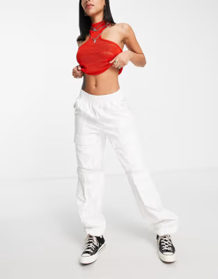 Bershka drawstring cargo pants in white | ASOS (Global)