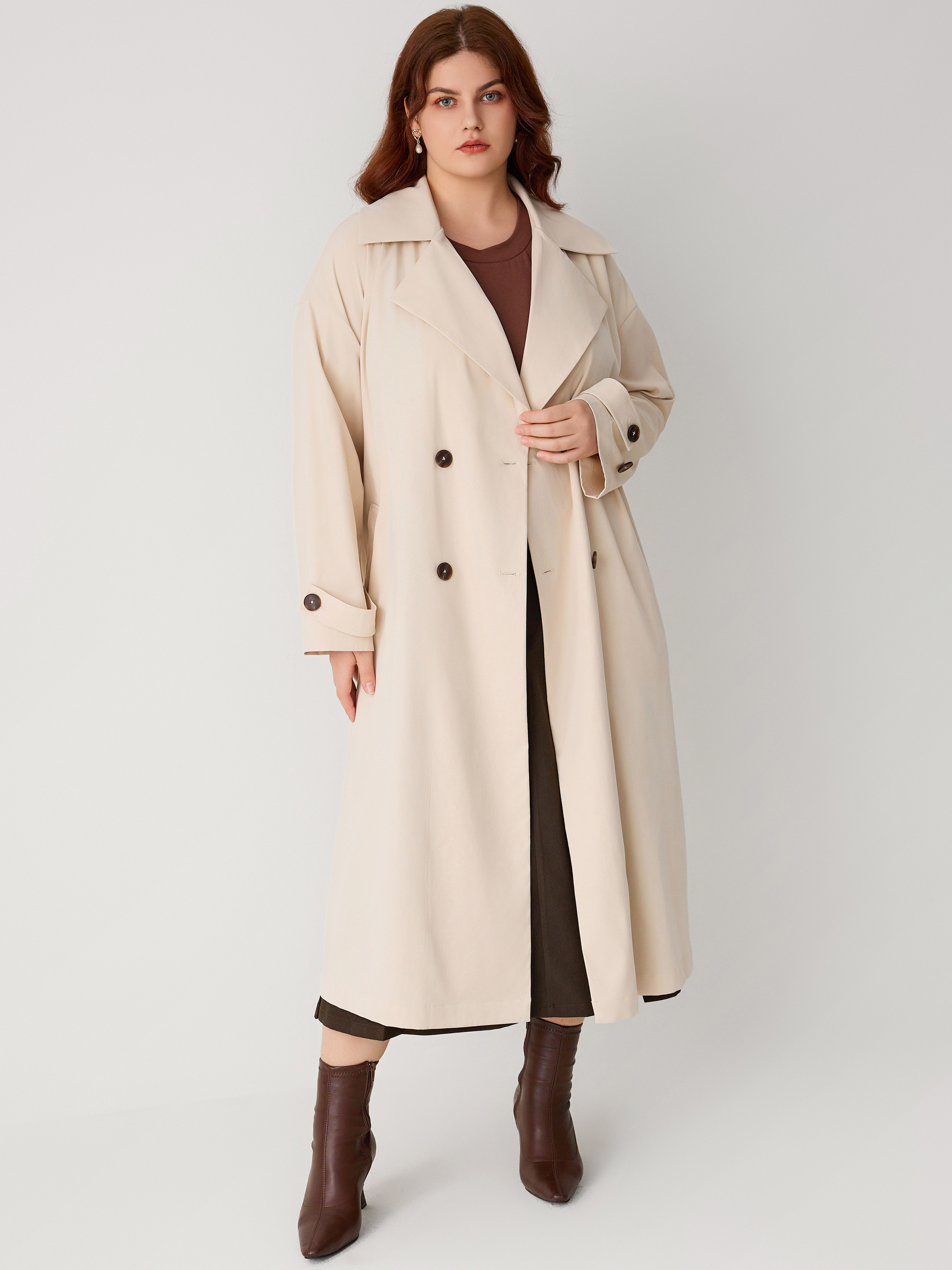 Oversized Trench Coat With Belt Curve & Plus For Daily Casual | Cider