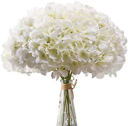 Aviviho White Hydrangea Silk Flowers Heads Pack of 10 Ivory White Full Hydrangea Flowers Artifici... | Amazon (US)