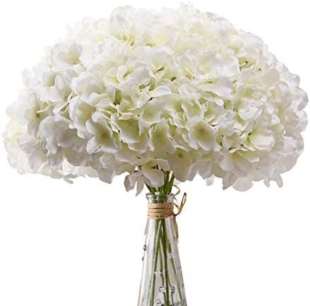 AVIVIHO White Hydrangea Silk Flowers Heads Pack of 10 Ivory White Full Hydrangea Flowers Artifici... | Amazon (US)