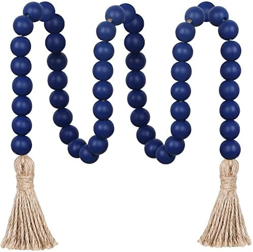 Meplait 39in Wood Bead Garland, Farmhouse Beads with Tassels, Navy Blue | Amazon (US)