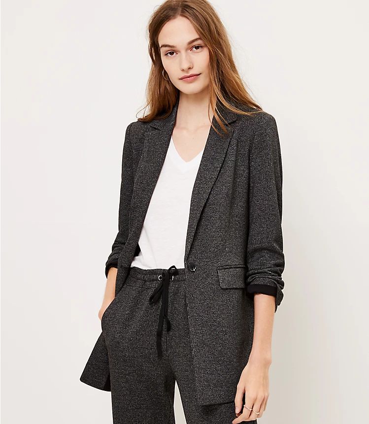 Houndstooth Long Knit Blazer | LOFT