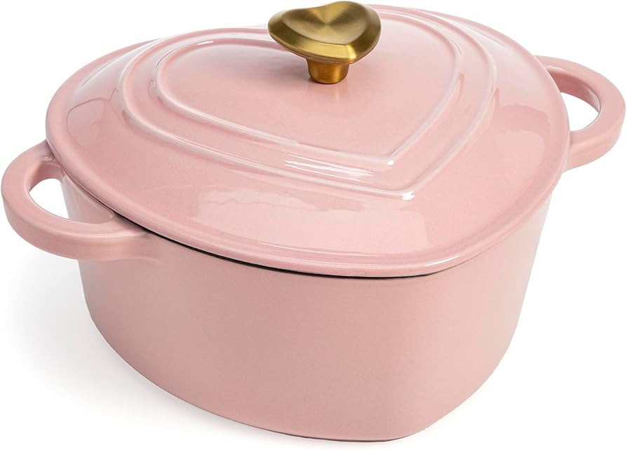 Paris Hilton Enameled Cast Iron Dutch Oven Heart-Shaped Pot with Lid, Dual Handles, Works on All ... | Amazon (US)